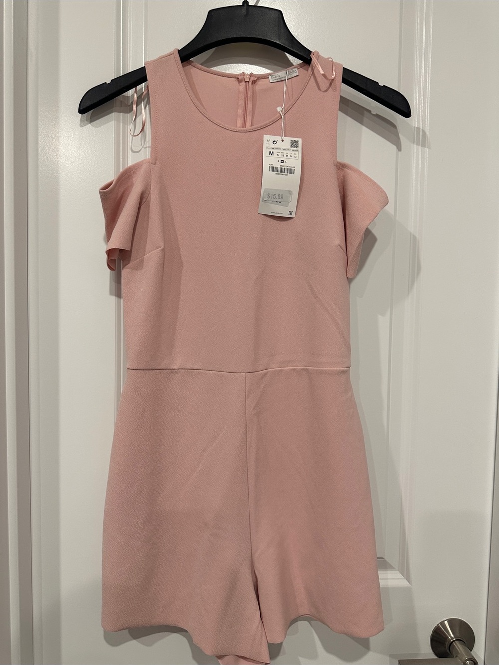 Zara Women's Plush Pink Cold-Shoulder One-Piece short Romper